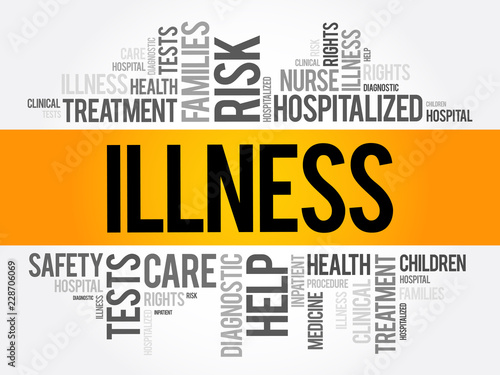 ILLNESS word cloud collage, health concept background