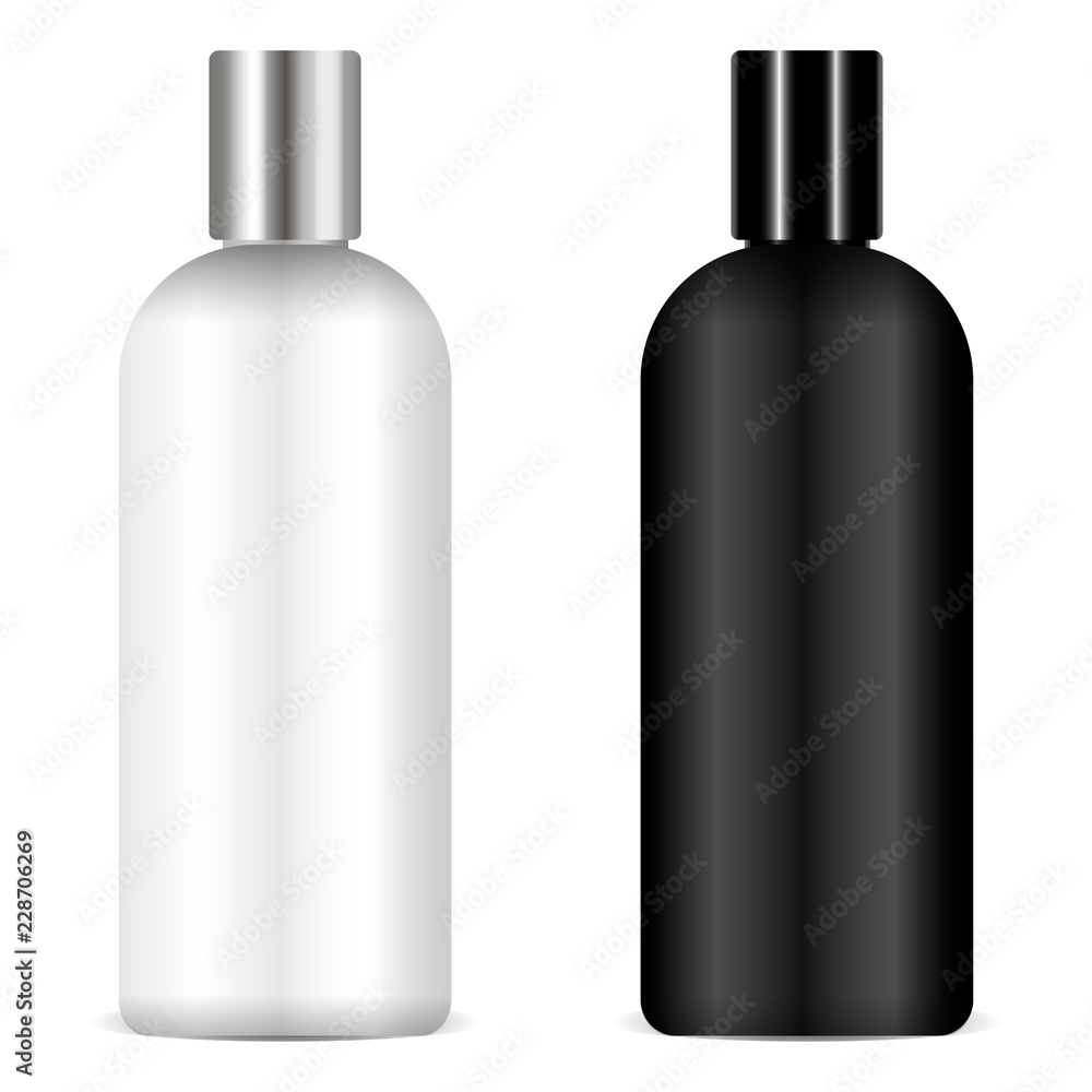 Shampoo bottles black and white mockup Eps 10 vector 3d realistic illustration. Ready for your design package. Shampoo bottles black and white mockup Eps 10 vector 3d realistic illustration. Ready for your design package.