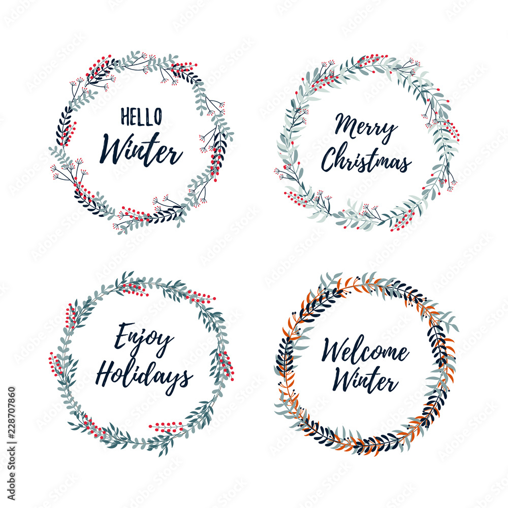 Set of Christmas wreath. Merry Christmas and Happy New Year 2019 greeting card. Set of Christmas wreath. Merry Christmas and Happy New Year 2019 greeting card.