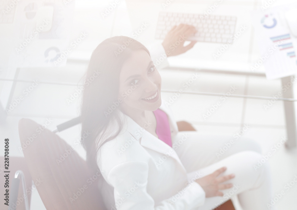 view from the top. photo of a female accountant view from the top. photo of a female accountant