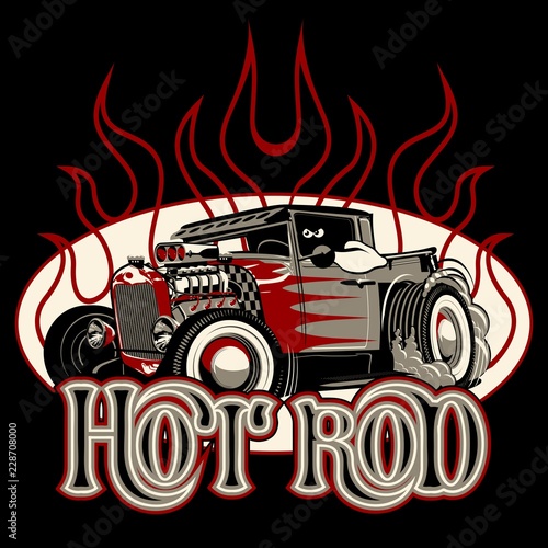 Cartoon retro hot rod with vintage lettering poster
