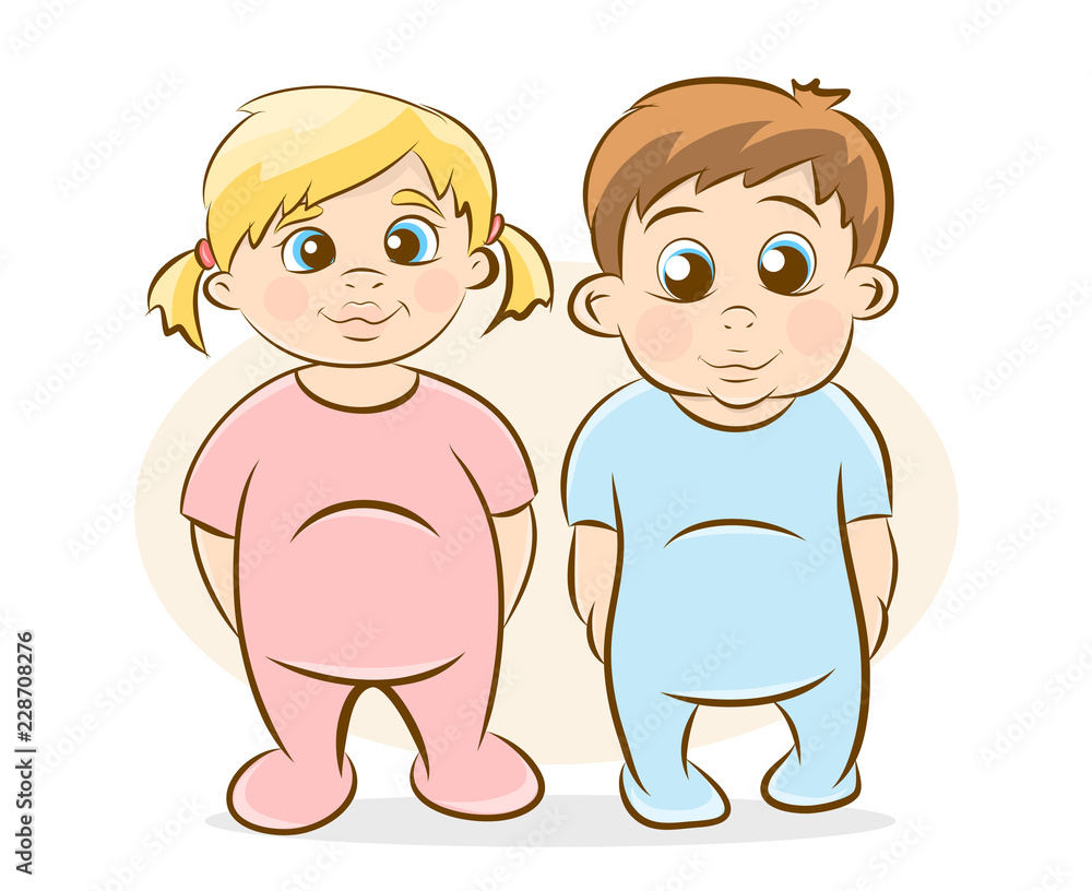 Funny kids. Girl and boy cartoon vector illustration. Funny kids. Girl and boy cartoon vector illustration.