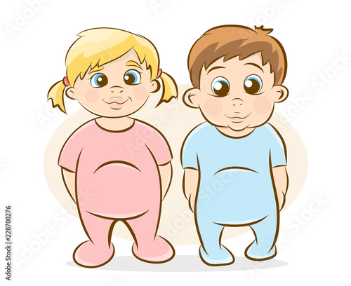 Funny kids. Girl and boy cartoon vector illustration.