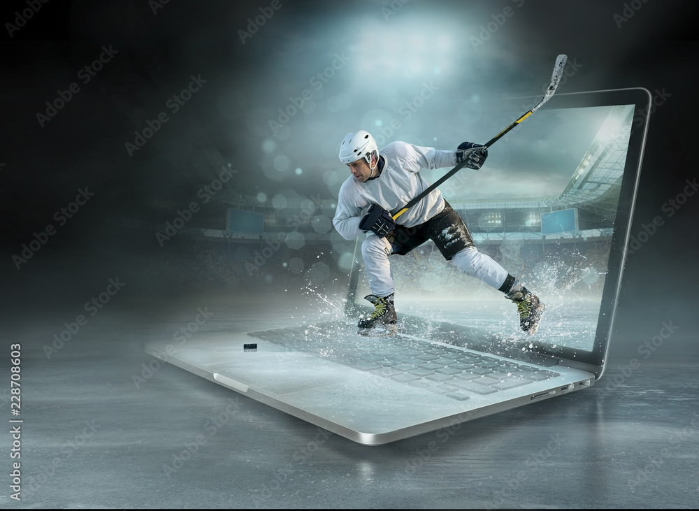 Fototapeta premium Caucasian ice hockey Players in dynamic action in a professional