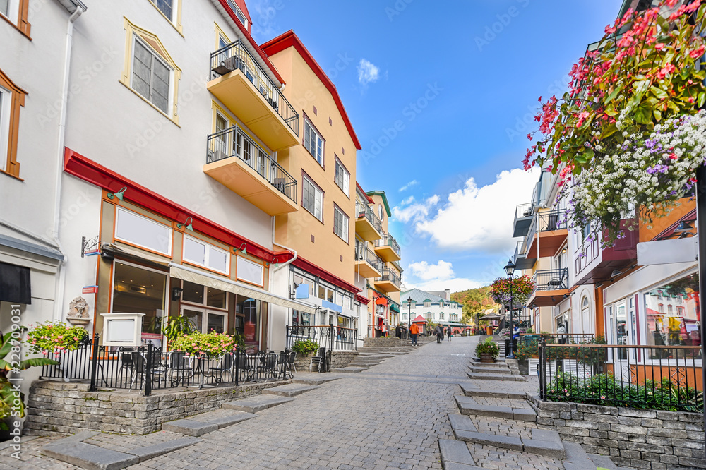 Mont-Tremblant village main shopping street up view