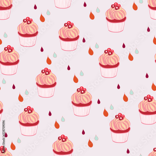 Beautiful yummy cupcake seamless background pattern. Vector illustration