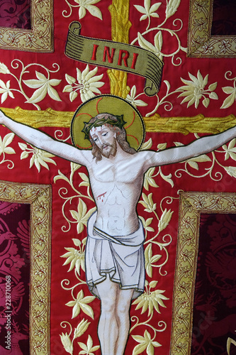 Obraz na plátně Crucifixion, detail of church vestment made by the Sisters of Charity of Saint V