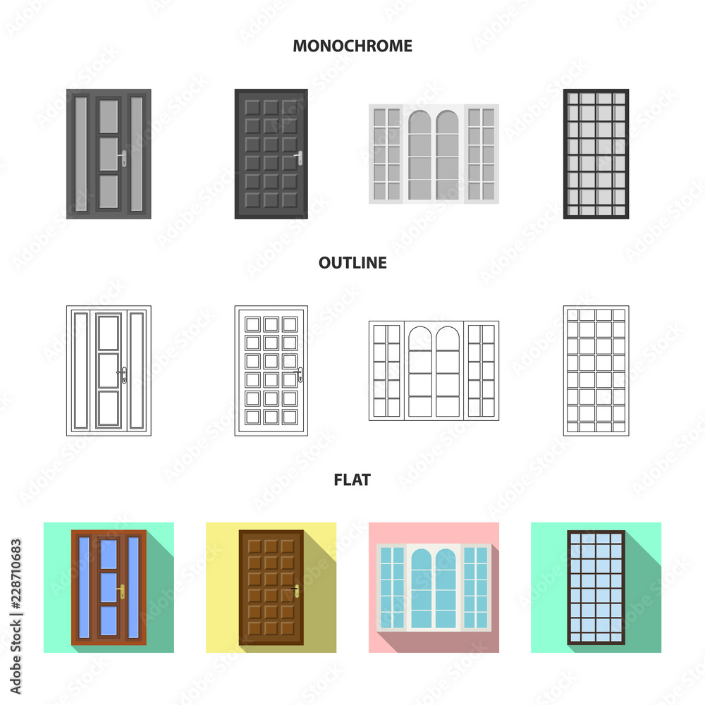 Isolated object of door and front logo. Set of door and wooden stock vector illustration. Isolated object of door and front logo. Set of door and wooden stock vector illustration.
