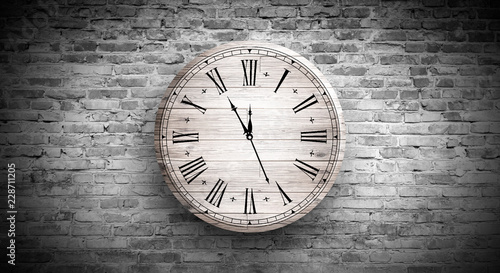 Wallpaper Mural Antique clock on the old, brick wall, wooden floor, smoke, fog. Dark gloomy background of empty room. Torontodigital.ca