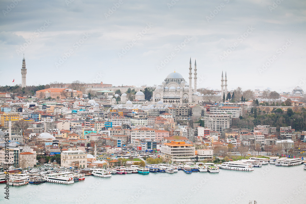 JANUARY 14, 2018 TYRKEY, ISTANBUL: Panoramic view of Istanbul from Galata tower, Turkey
