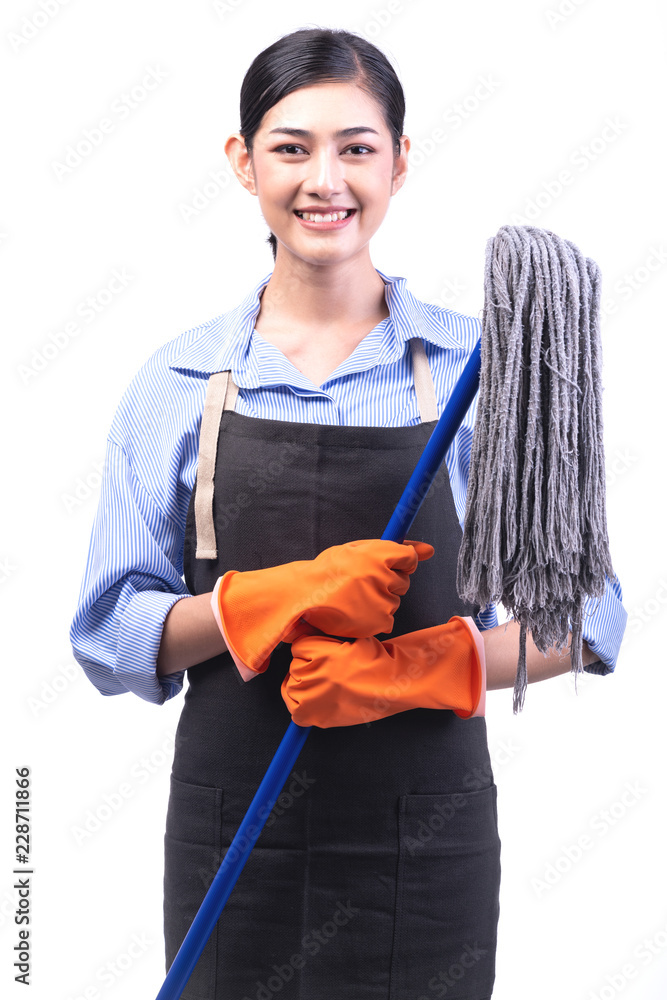 House cleaning service woman isolated in white. House cleaning service woman isolated in white.