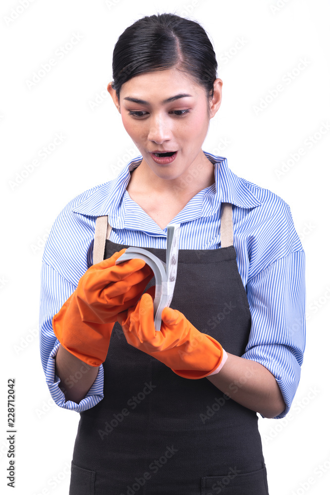 House cleaning service woman isolated in white. House cleaning service woman isolated in white.
