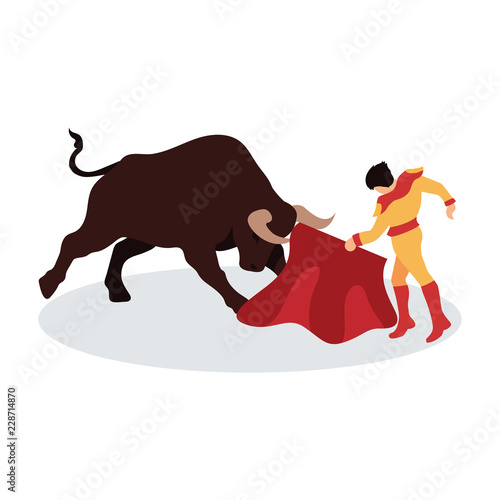 bullfighter awaiting for the bull in the bullring. bull fighting concept. vector illustration