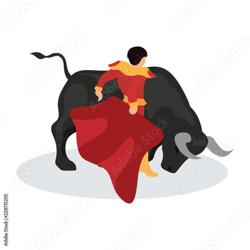 bullfighter awaiting for the bull in the bullring. bull fighting concept. vector illustration