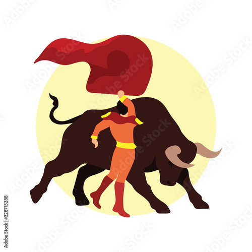 bullfighter awaiting for the bull in the bullring. bull fighting concept. vector illustration