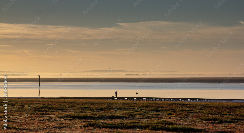 Obraz premium Misty dawn walk by the river