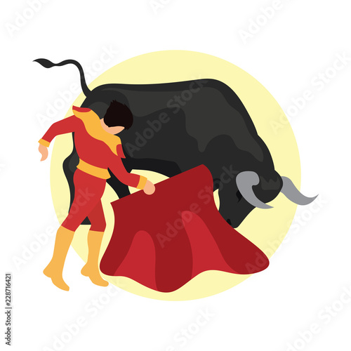 bullfighter awaiting for the bull in the bullring. bull fighting concept. vector illustration