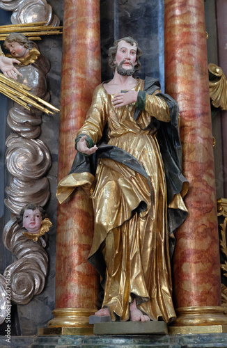 Saint James statue on altar in the Baroque Church of Our Lady of the Snow in Belec, Croatia