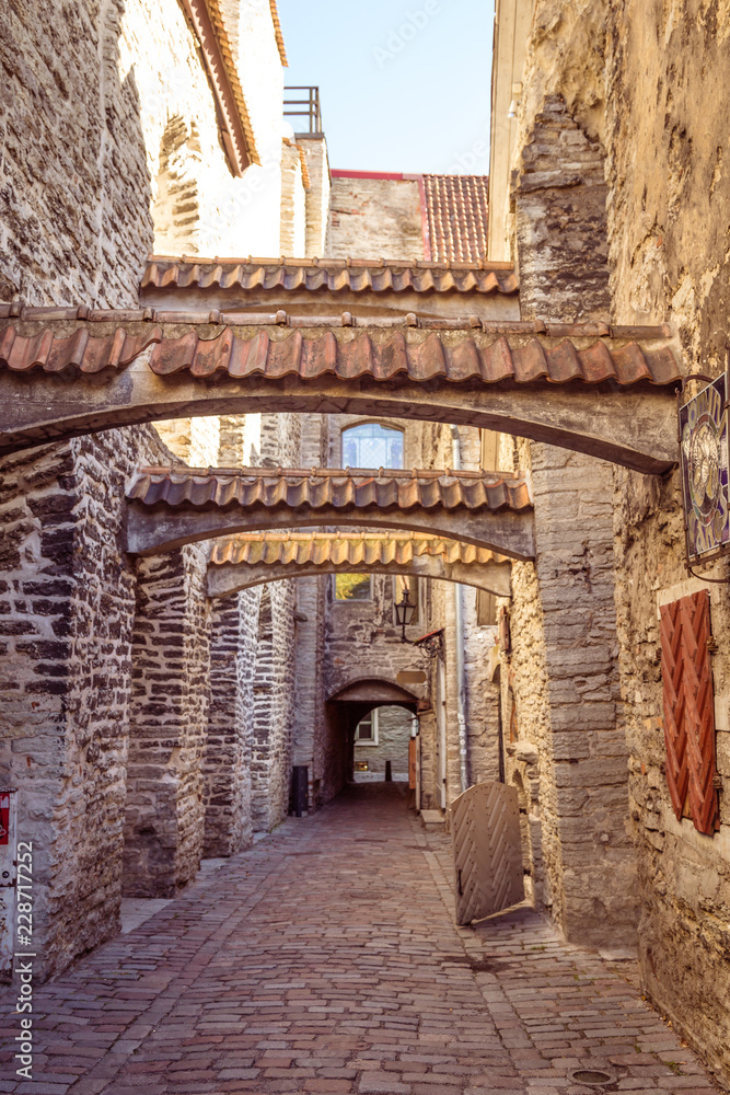 Fototapeta premium The St Catherine's Passage is historical cobbled street in the old town of Tallinn, Estonia