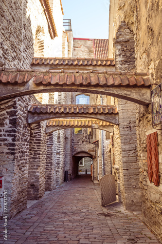 The St Catherine's Passage is historical cobbled street in the old town of Tallinn, Estonia © HildaWeges