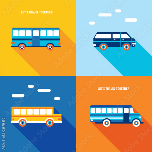 Bus icon set. Public transportation. Modern flat design style. Vector illustration