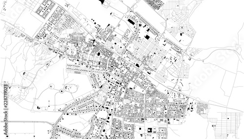 Mappa satellitare di Ashgabat, Turkmenistan,  strade della città. Stradario e mappa del centro città. Asia