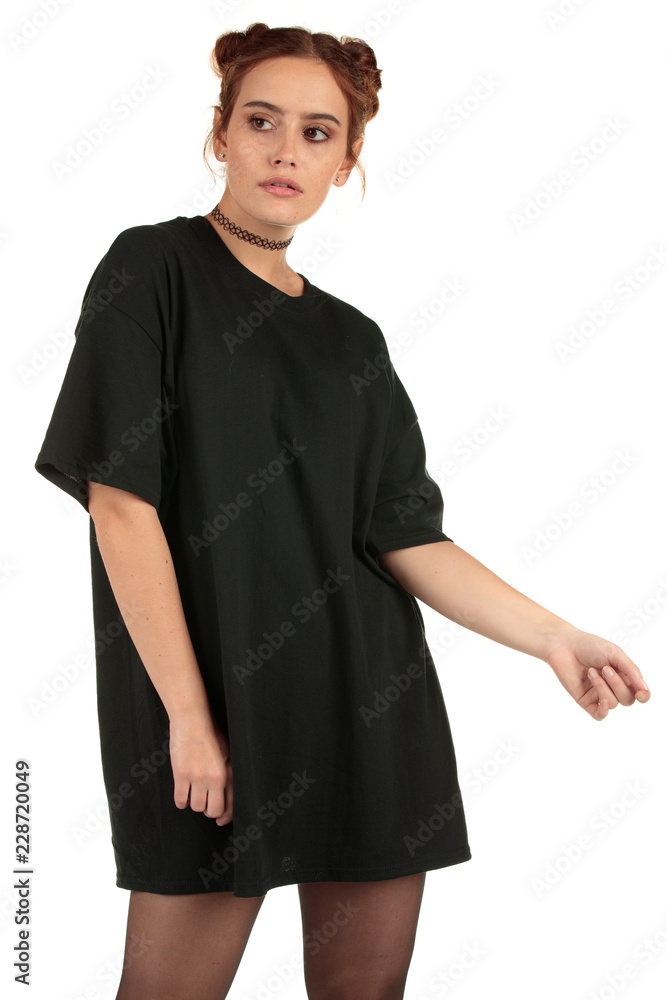 Blank t-shirt mock-up - Cool streetwear fashion girl ready for your design Blank t-shirt mock-up - Cool streetwear fashion girl ready for your design