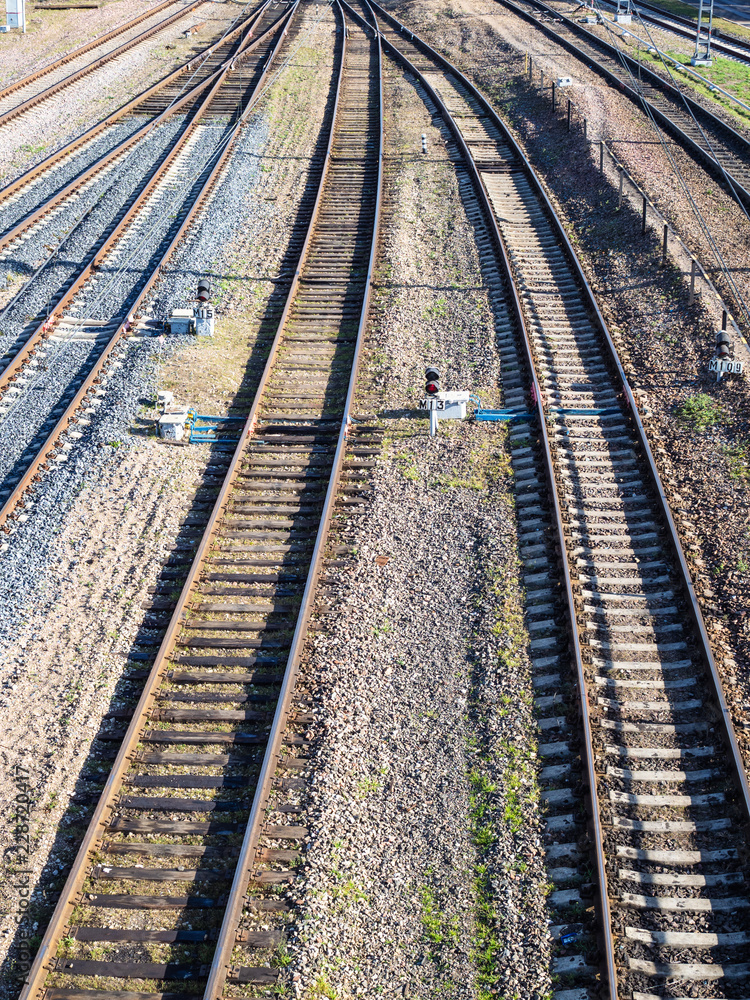 vertical view of many railway tracks vertical view of many railway tracks