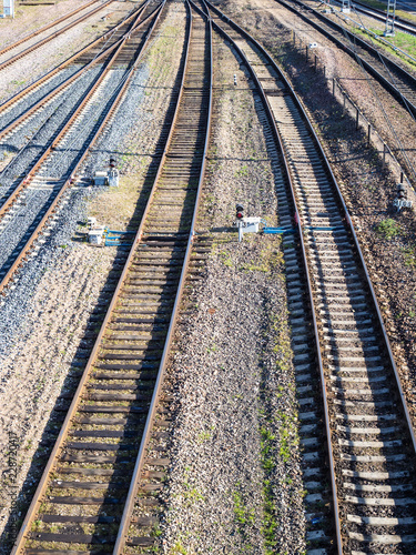 vertical view of many railway tracks