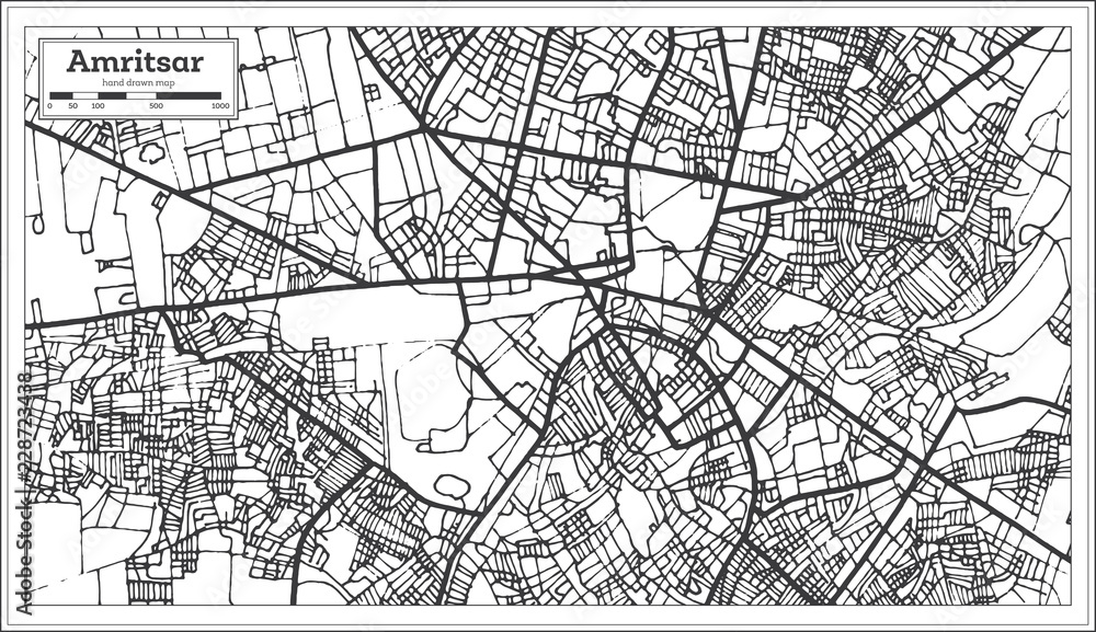 Amritsar India City Map in Retro Style. Outline Map.
