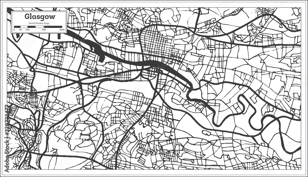 Glasgow Scotland City Map in Retro Style. Outline Map.