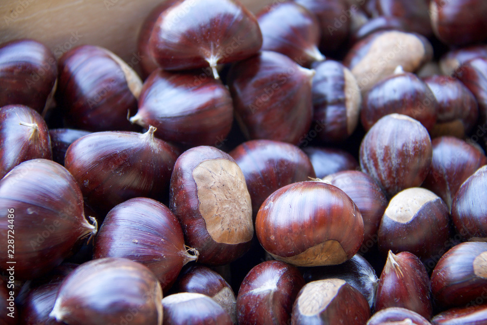 close up of beautiful chestnuts, full frame close up of beautiful chestnuts, full frame
