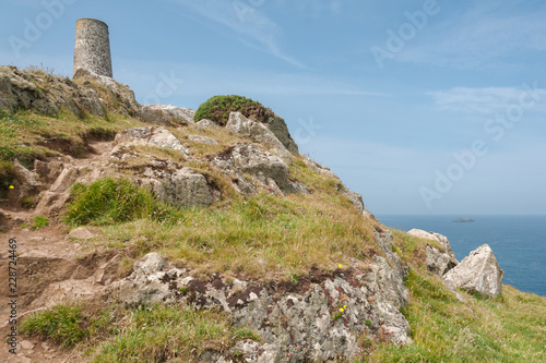 Clifftop tower and view to sea in Cornwall, England