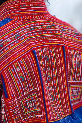 Skibotn, Norway. Detail view of traditional Sami fabric pattern. photo