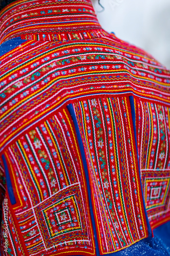 Skibotn, Norway. Detail view of traditional Sami fabric pattern.