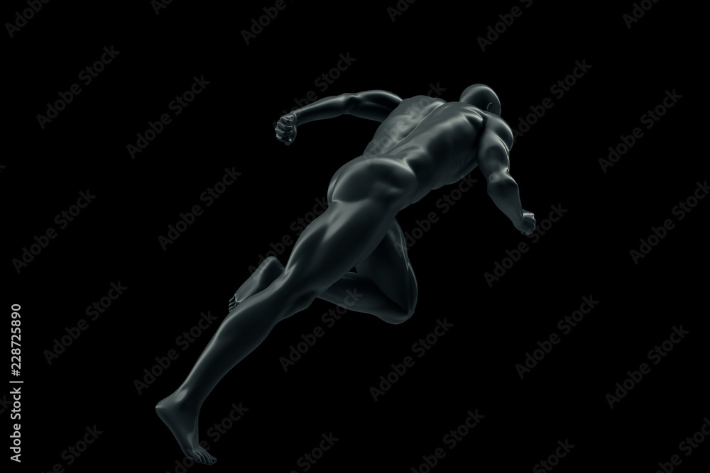 Obraz premium 3D rendering of the running male body, blue mesh, robot, the future of artificial intelligence creative abstract concept background