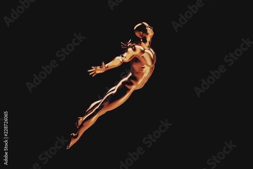 3D rendering，Jumping in the air golden male body,robot, future,artificial intelligence creative abstract concept background © Connect world