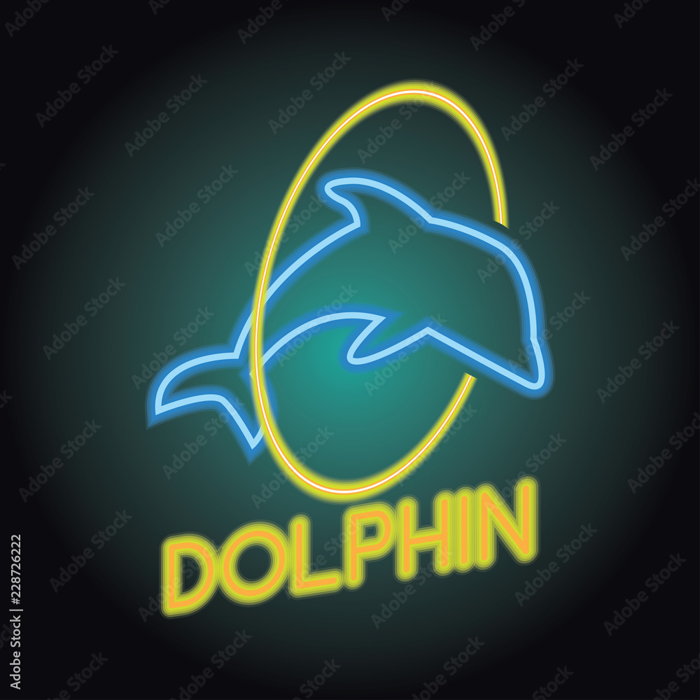 dolphin logo with neon sign effect. vector illustration dolphin logo with neon sign effect. vector illustration