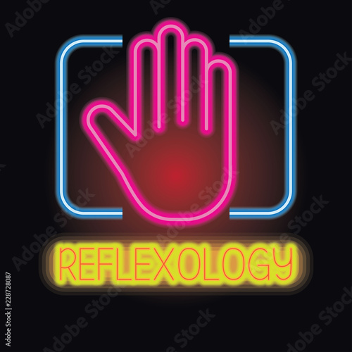 reflexology zone therapy logo with neon sign effect. vector illustration