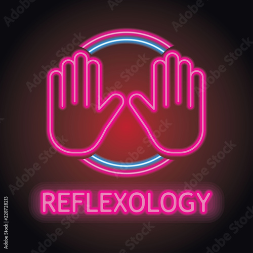 reflexology zone therapy logo with neon sign effect. vector illustration