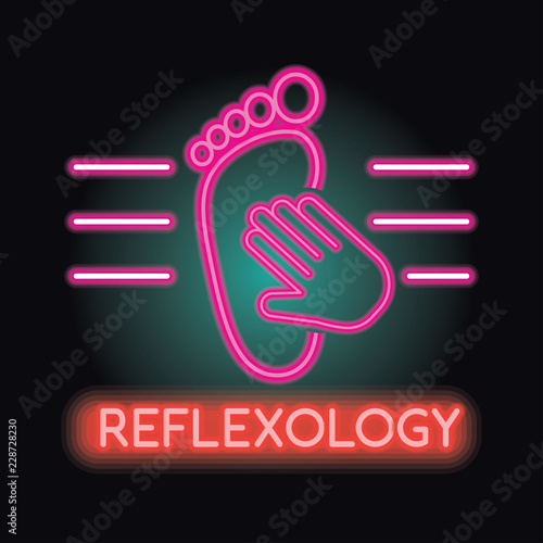 reflexology zone therapy logo with neon sign effect. vector illustration