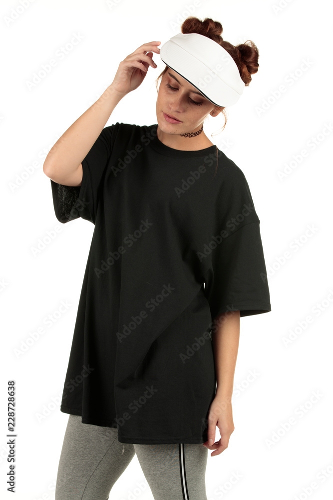 Blank t-shirt mock-up - Cool streetwear fashion girl ready for your design Blank t-shirt mock-up - Cool streetwear fashion girl ready for your design