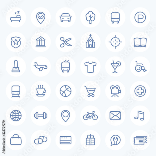 line icons set on white for maps, navigation apps and web, vector