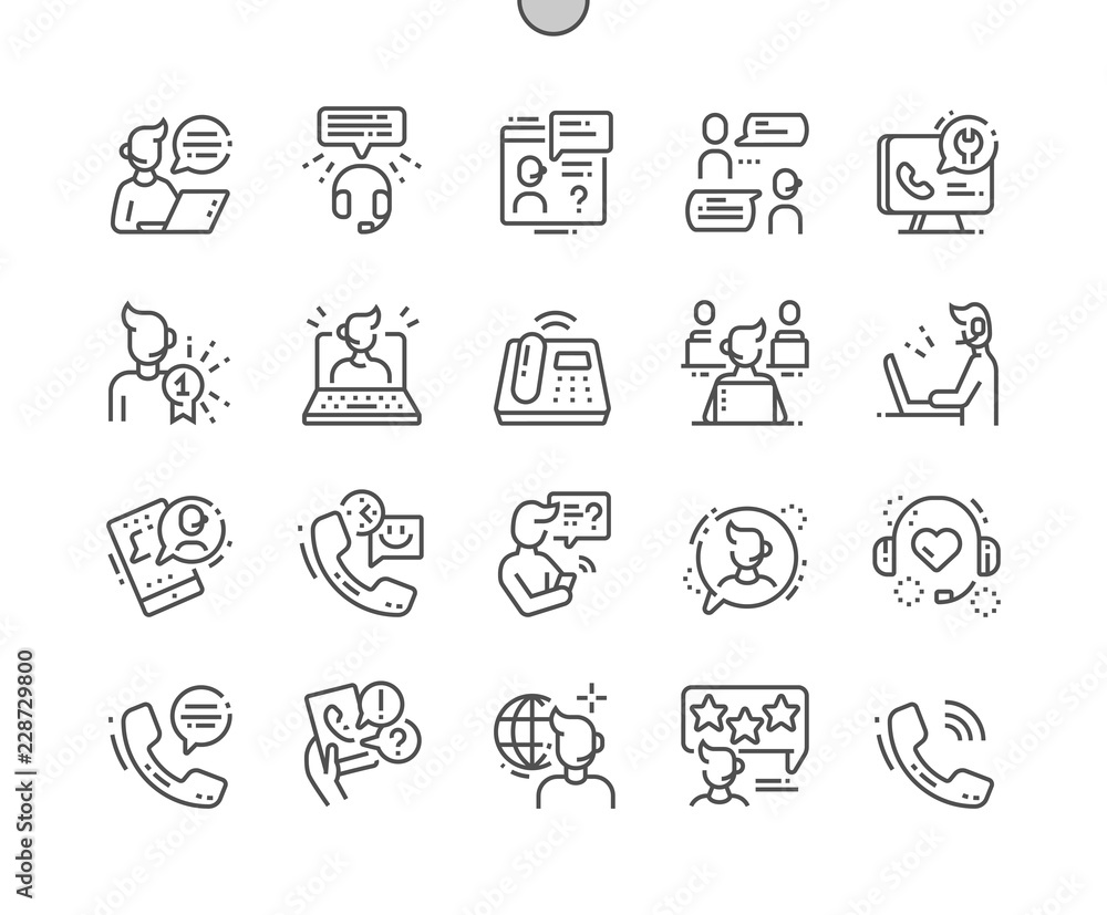 Call Center Well-crafted Pixel Perfect Vector Thin Line Icons 30 2x ...