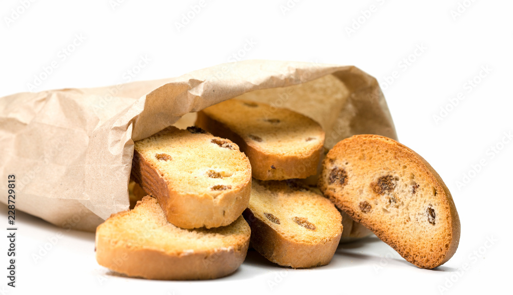 Hardtack biscuits with raisins on white background Hardtack biscuits with raisins on white background