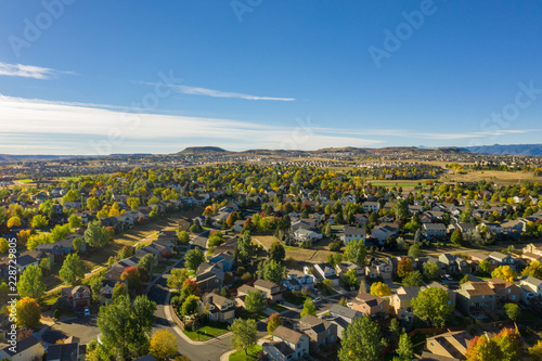 aerial view of urban sprawl in Castle Rock, Colorado, outside of Denver