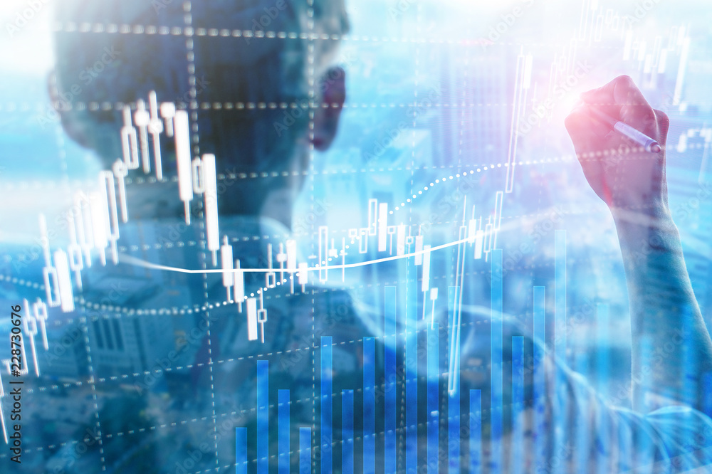 Forex trading, Financial market, Investment concept on business center background. Forex trading, Financial market, Investment concept on business center background.