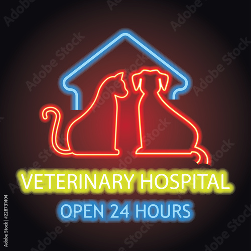 veterinary clinic logo for animal and vetrinary hospital with neon light effect. vector illustration photo