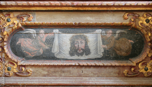 Veil of veronica altarpiece on the main altar in the chapel of St. Wolfgang in Vukovoj, Croatia 