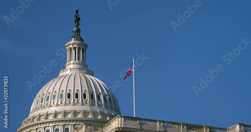 30P Version US Capitol Building Dome with Blue Sky with Flag and Freedom